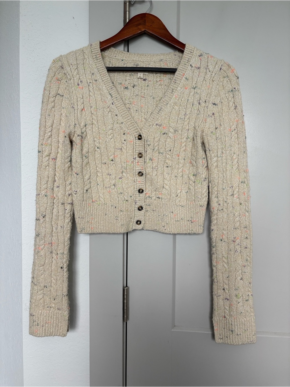 ANTHROPOLGIE PILCRO MICRO CABLE KNIT CARDIGAN SWEATER CREAM WOMENS SMALL